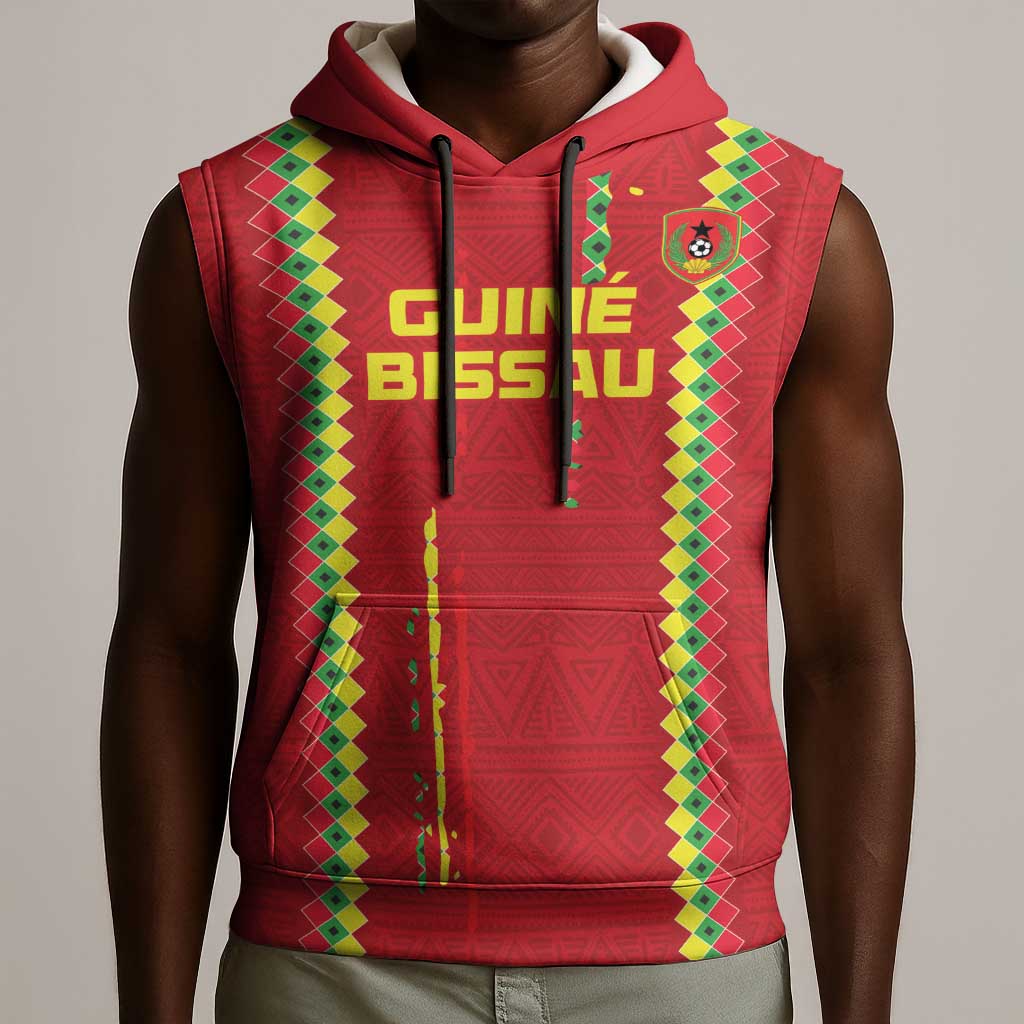 Custom Guinea Bissau Football Sleeveless Hoodie Go Djurtus - African Pattern - African Pride