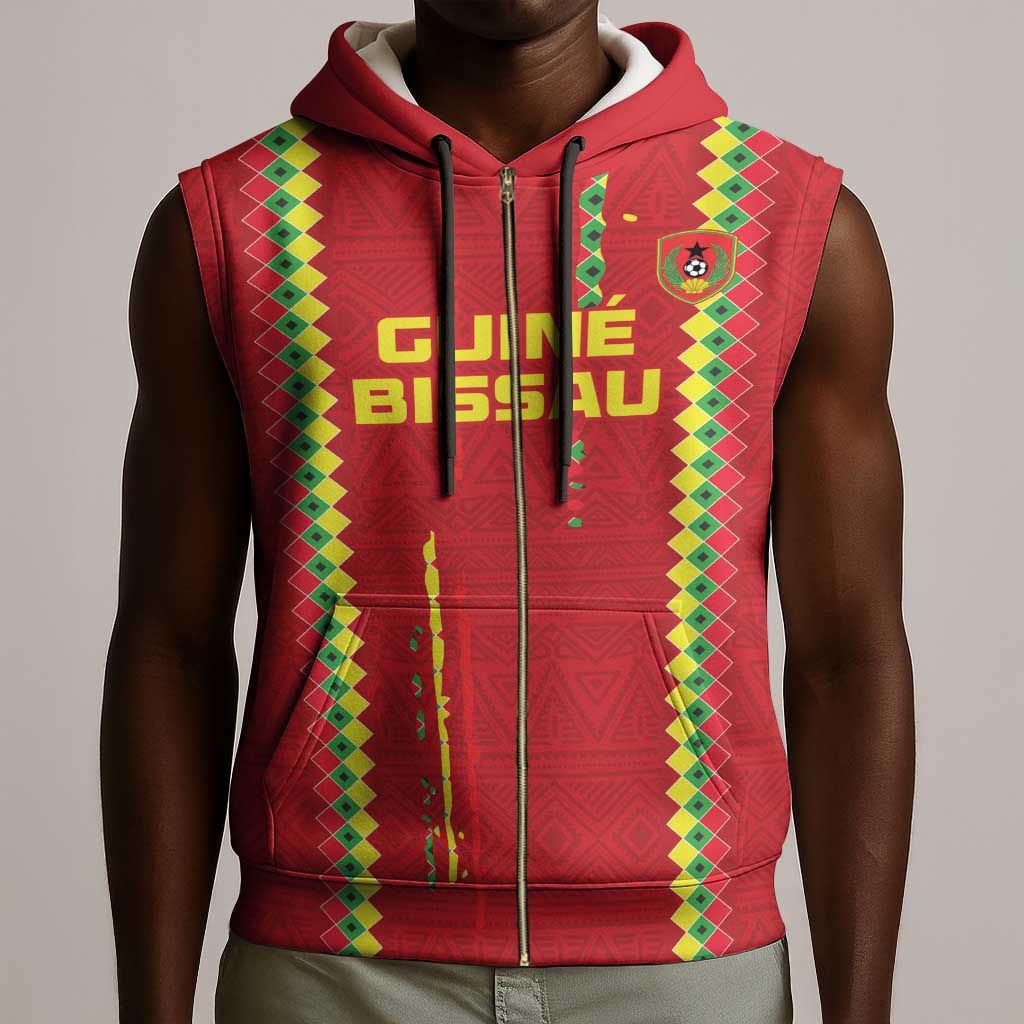 Custom Guinea Bissau Football Sleeveless Zip Hoodie Go Djurtus - African Pattern - African Pride