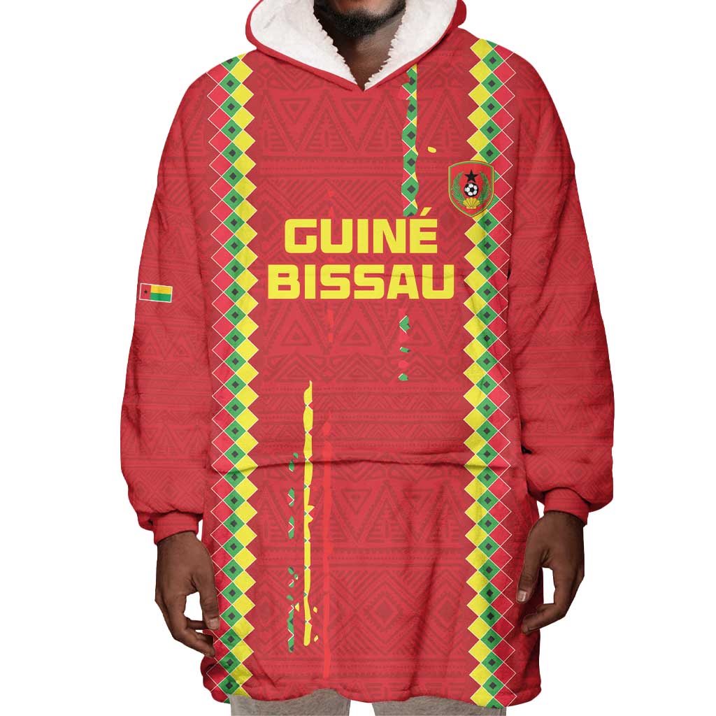 Custom Guinea Bissau Football Wearable Blanket Hoodie Go Djurtus - African Pattern