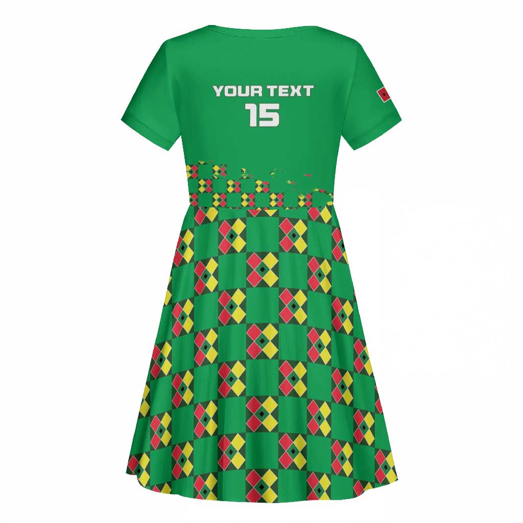 Custom Guinea Bissau Football Kid Short Sleeve Dress African Wild Dog - Go Djurtus