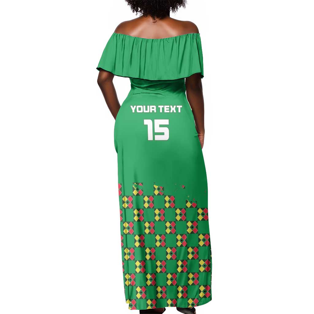 Custom Guinea Bissau Football Off Shoulder Maxi Dress African Wild Dog - Go Djurtus