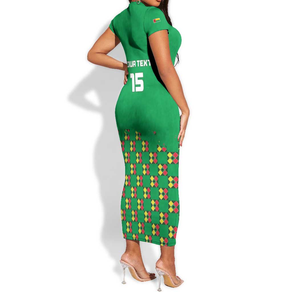 Custom Guinea Bissau Football Short Sleeve Bodycon Dress African Wild Dog - Go Djurtus LT15