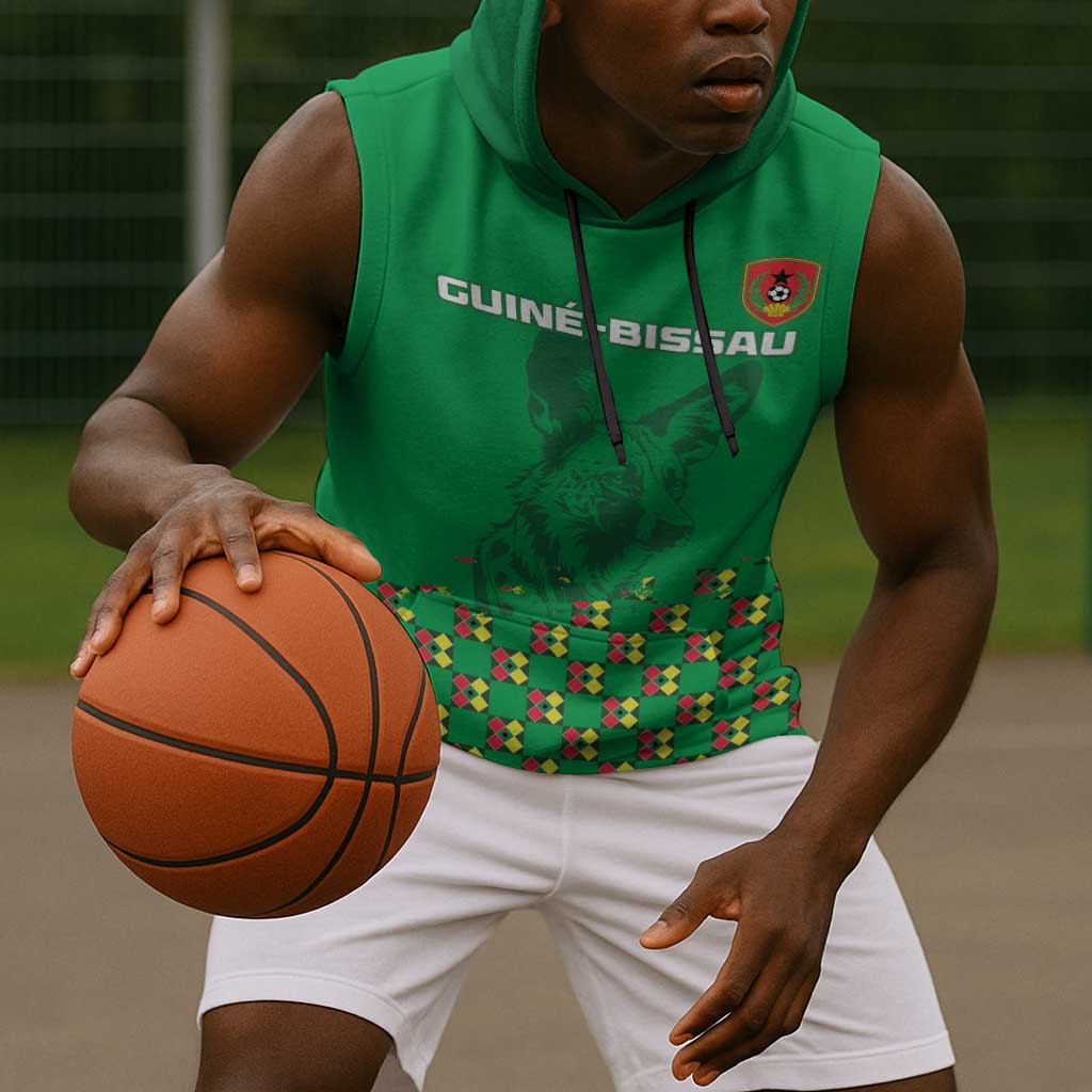 Custom Guinea Bissau Football Sleeveless Hoodie African Wild Dog - Go Djurtus - African Pride