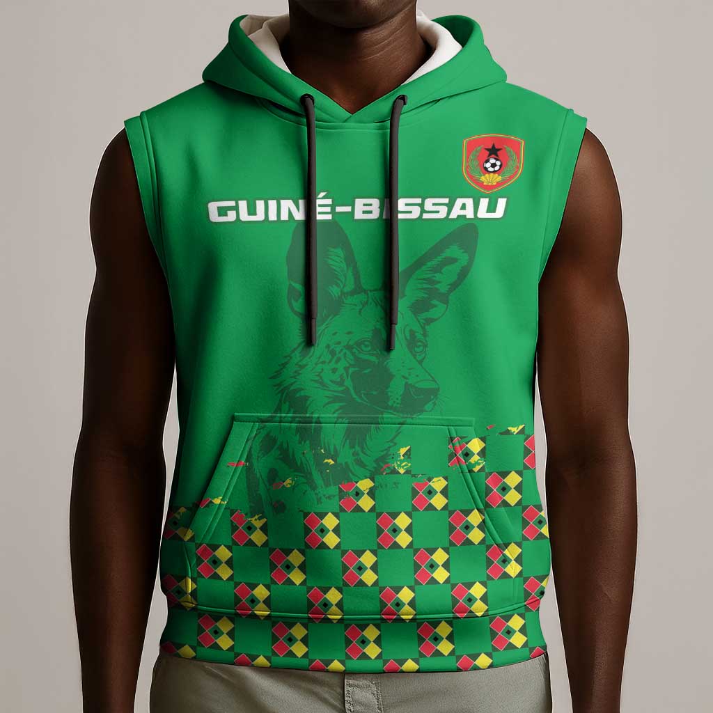 Custom Guinea Bissau Football Sleeveless Hoodie African Wild Dog - Go Djurtus - African Pride