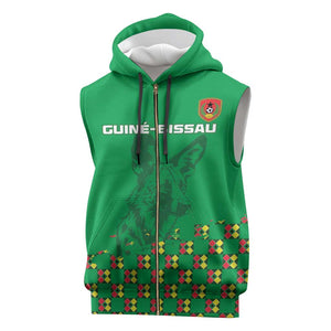 Custom Guinea Bissau Football Sleeveless Zip Hoodie African Wild Dog - Go Djurtus - African Pride