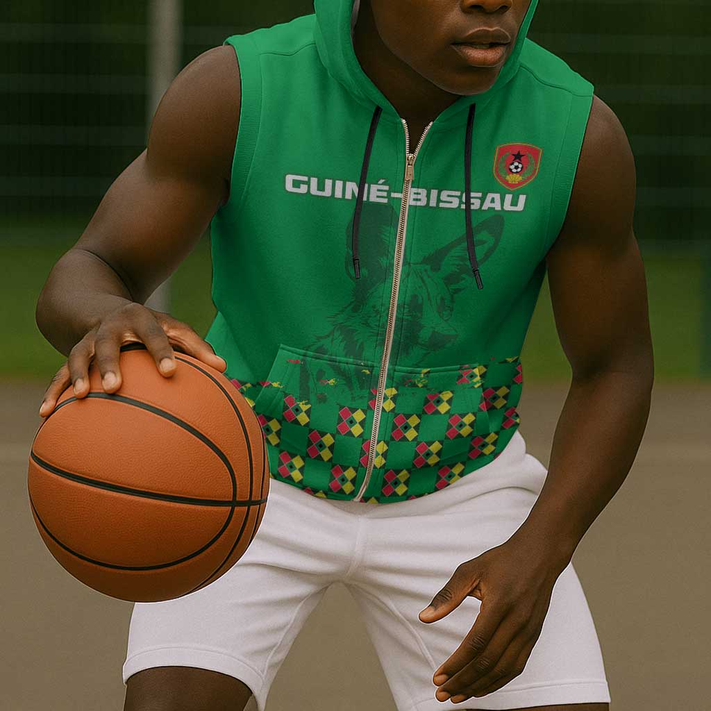 Custom Guinea Bissau Football Sleeveless Zip Hoodie African Wild Dog - Go Djurtus - African Pride