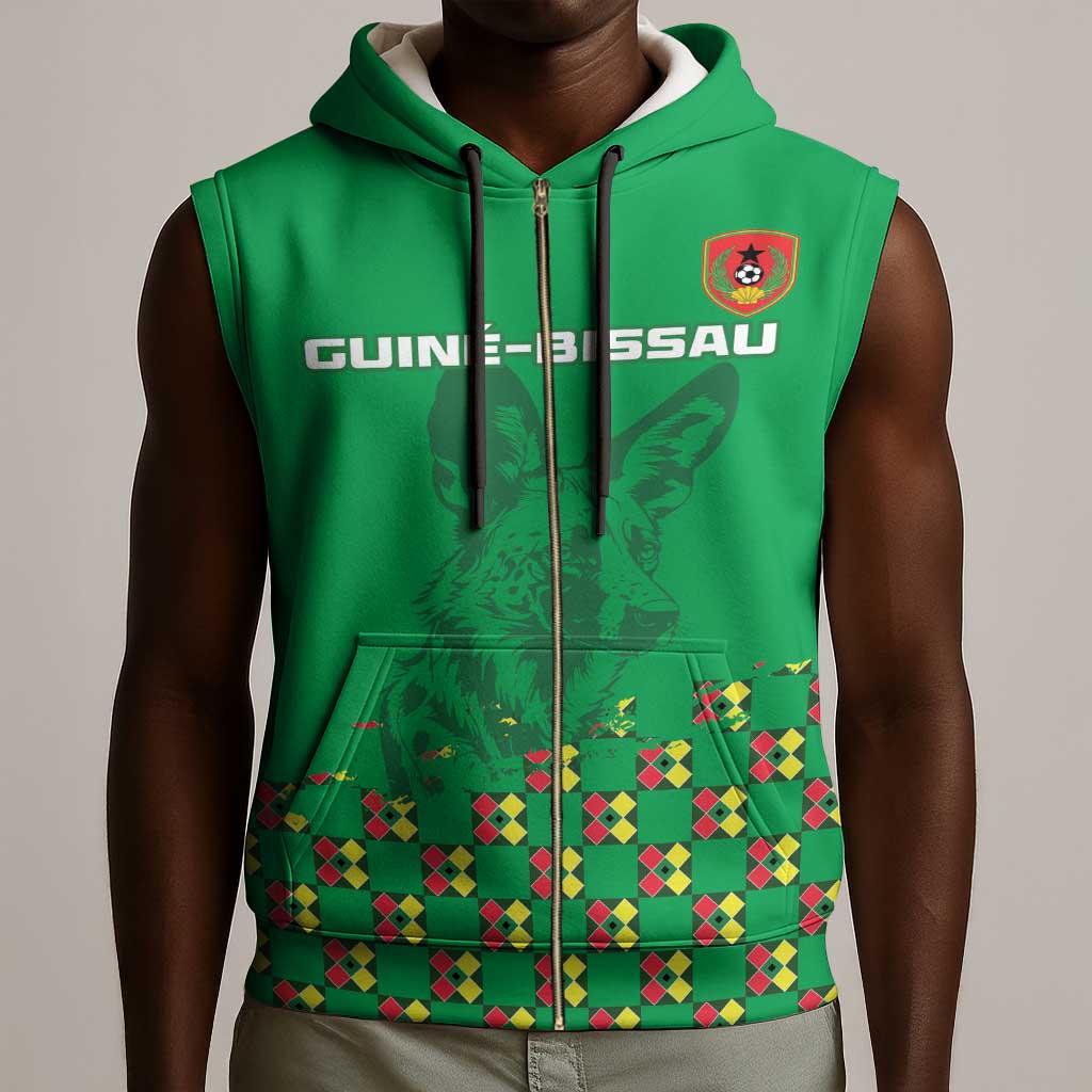 Custom Guinea Bissau Football Sleeveless Zip Hoodie African Wild Dog - Go Djurtus - African Pride