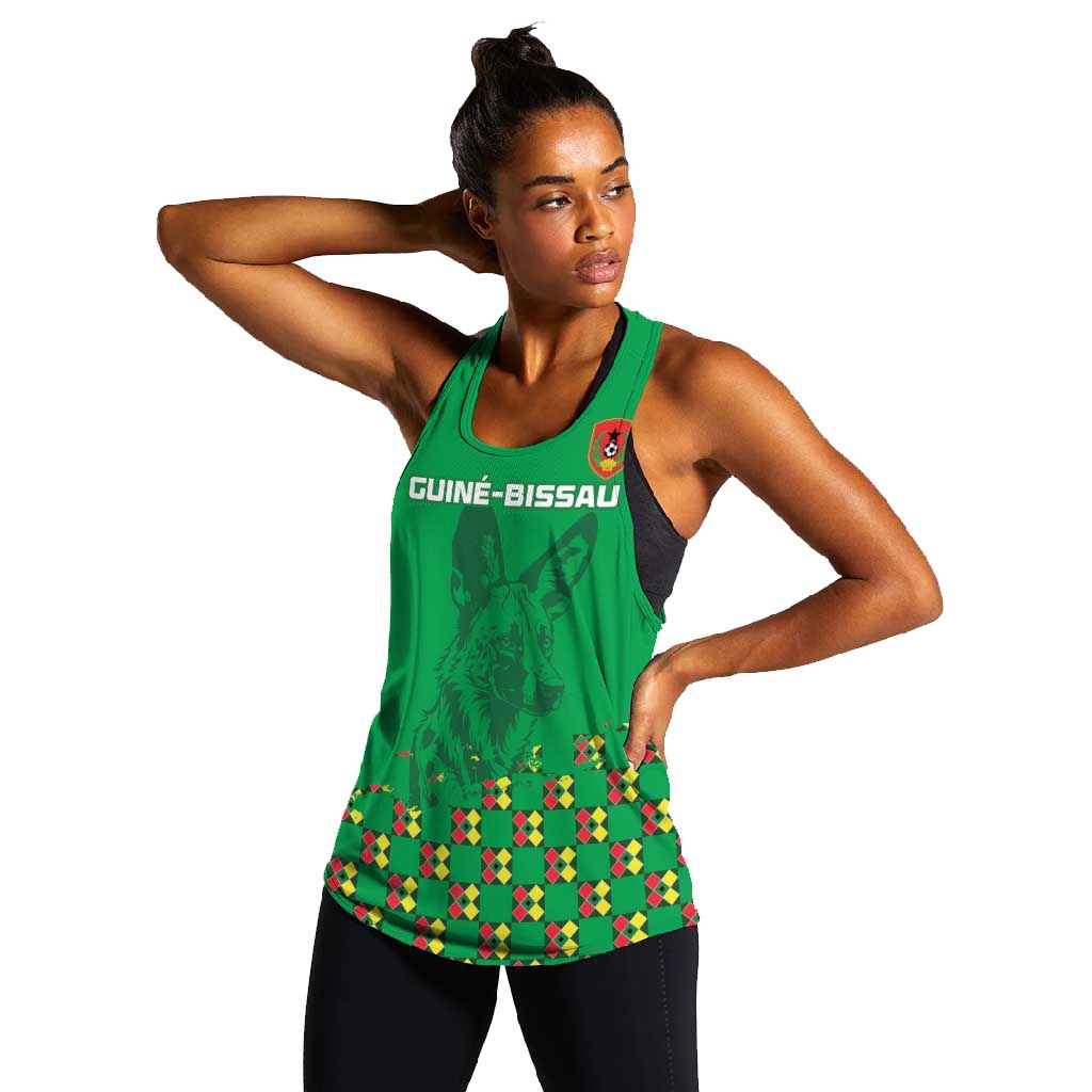 Custom Guinea Bissau Football Women Racerback Tank African Wild Dog - Go Djurtus