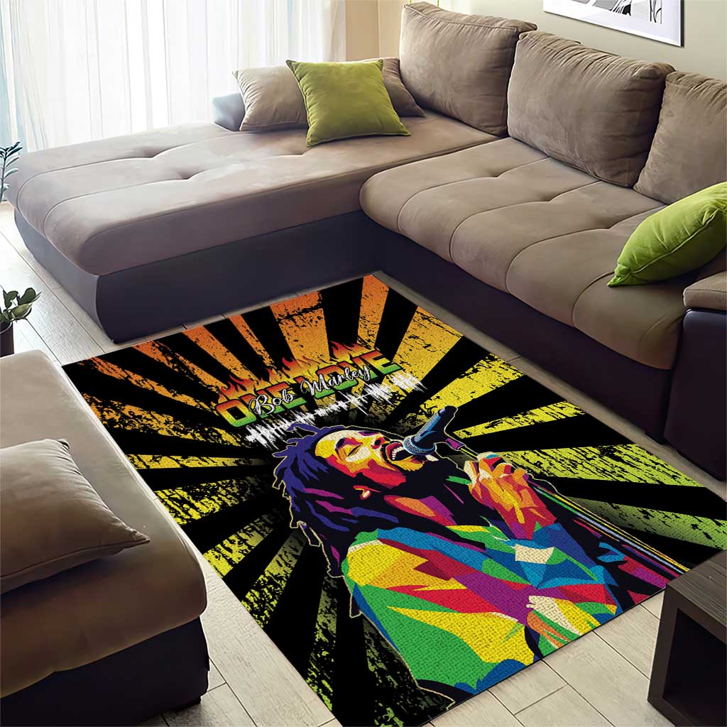 Afro-American Reggae Legend Bob Area Rug One Love - Grunge Style