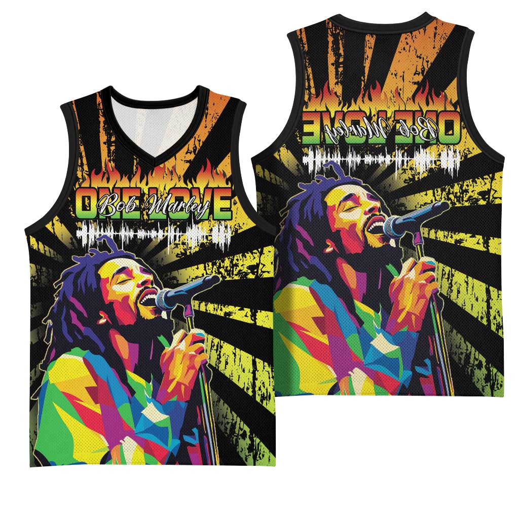 Afro-American Reggae Legend Bob Basketball Jersey One Love - Grunge Style - African Pride