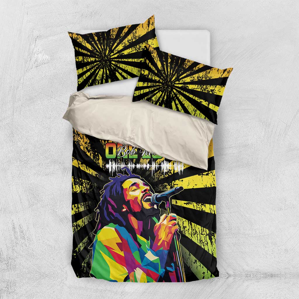 Afro-American Reggae Legend Bob Bedding Set One Love - Grunge Style
