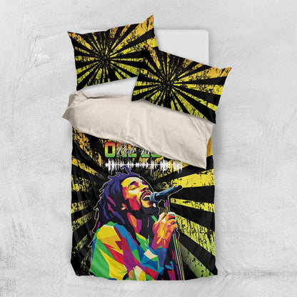 Afro-American Reggae Legend Bob Bedding Set One Love - Grunge Style