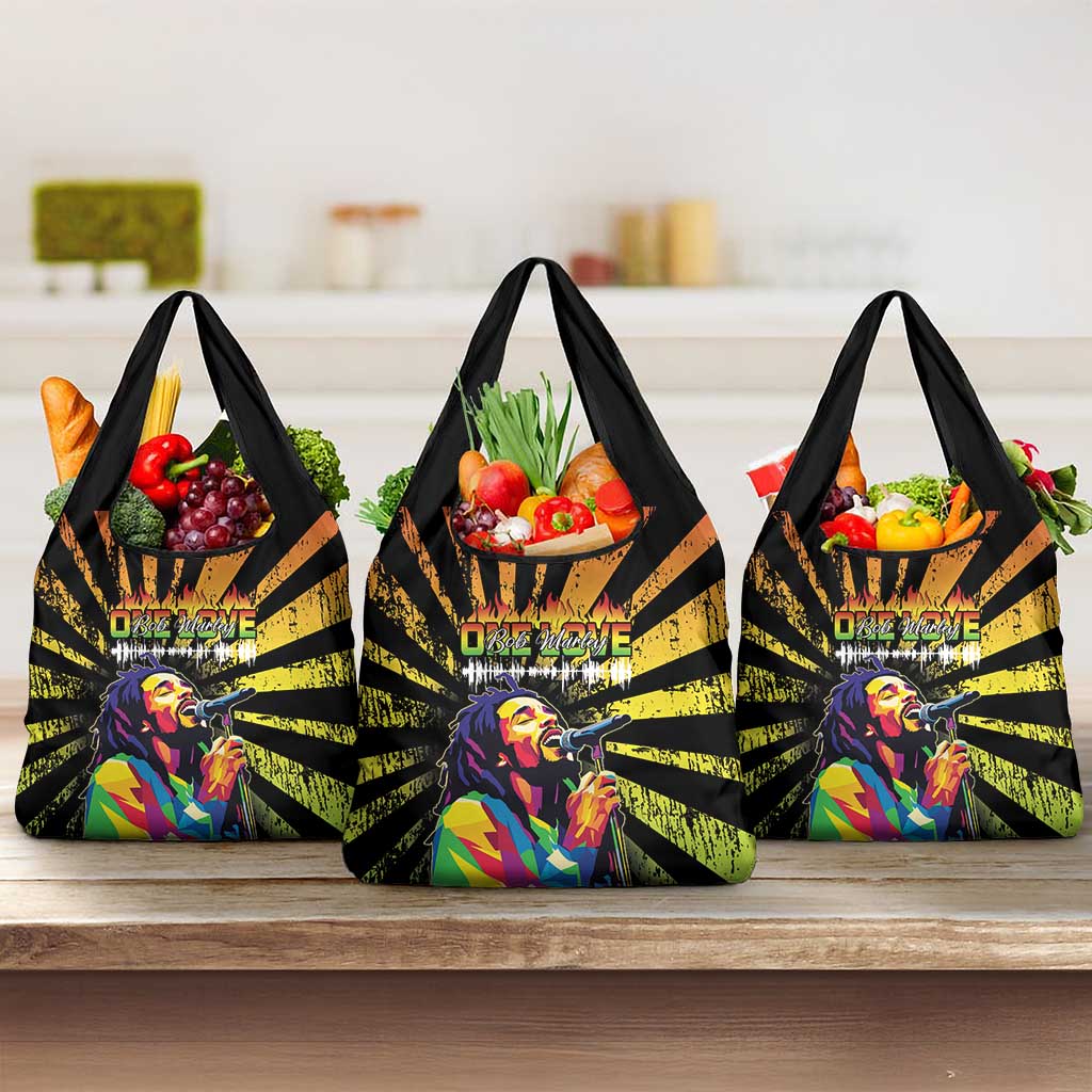 Afro-American Reggae Legend Bob Grocery Bag One Love - Grunge Style