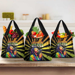 Afro-American Reggae Legend Bob Grocery Bag One Love - Grunge Style