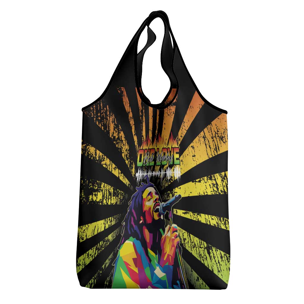 Afro-American Reggae Legend Bob Grocery Bag One Love - Grunge Style