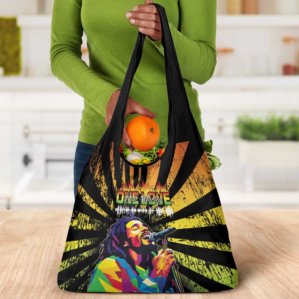 Afro-American Reggae Legend Bob Grocery Bag One Love - Grunge Style