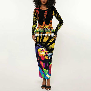 Afro-American Reggae Legend Bob Long Sleeve Bodycon Dress One Love - Grunge Style LT15