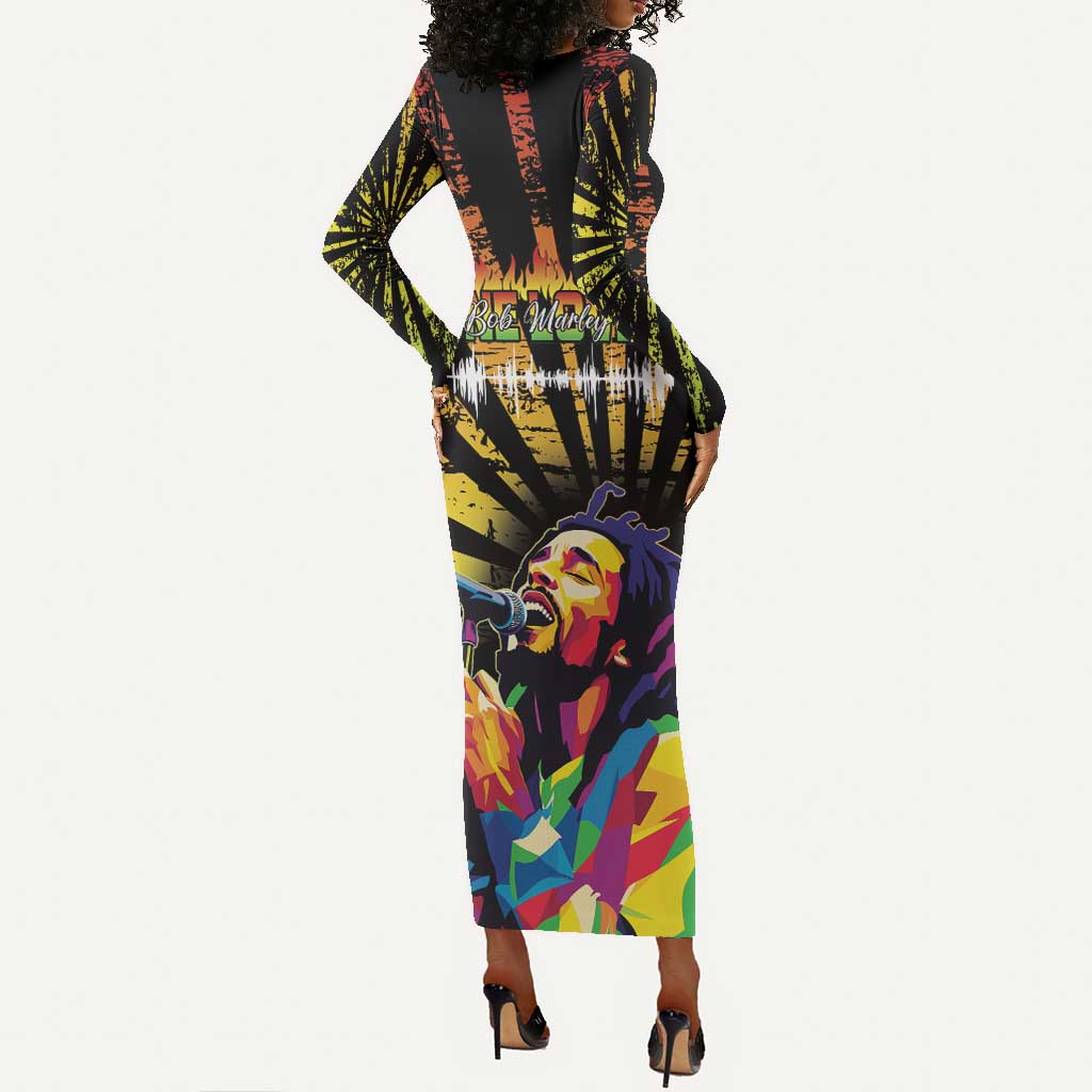 Afro-American Reggae Legend Bob Long Sleeve Bodycon Dress One Love - Grunge Style LT15