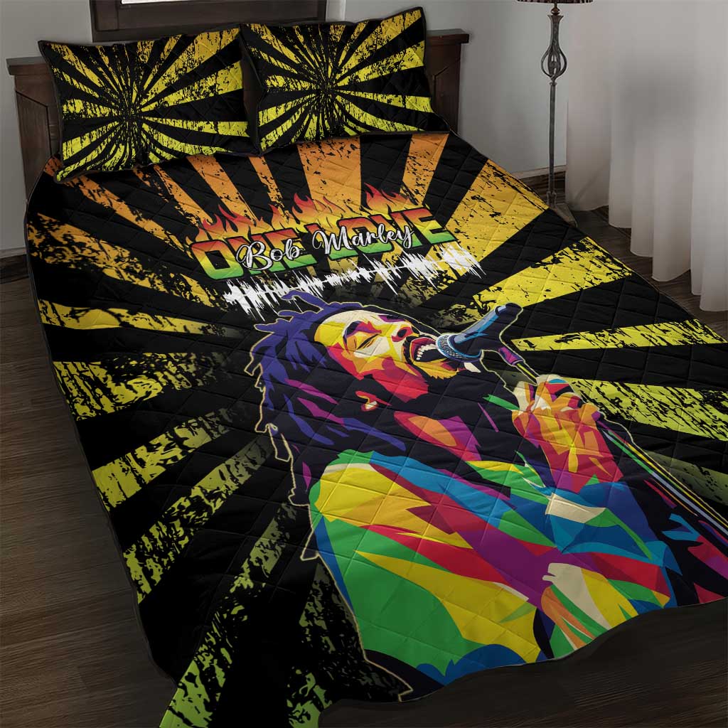 Afro-American Reggae Legend Bob Quilt Bed Set One Love - Grunge Style