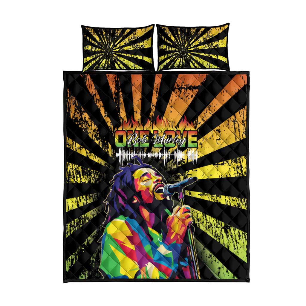 Afro-American Reggae Legend Bob Quilt Bed Set One Love - Grunge Style