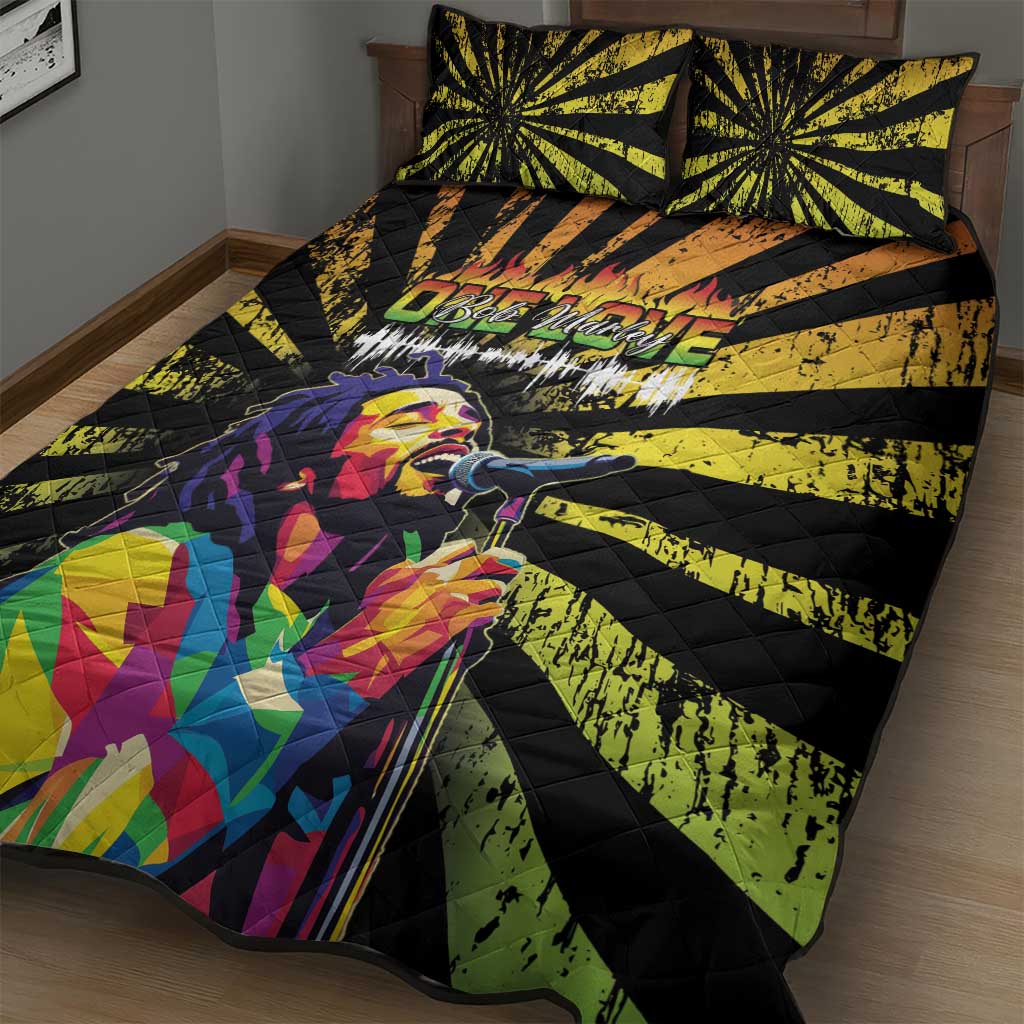 Afro-American Reggae Legend Bob Quilt Bed Set One Love - Grunge Style