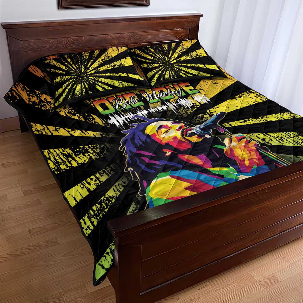Afro-American Reggae Legend Bob Quilt Bed Set One Love - Grunge Style