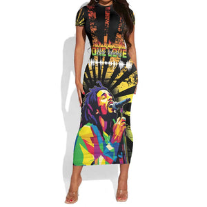 Afro-American Reggae Legend Bob Short Sleeve Bodycon Dress One Love - Grunge Style LT15
