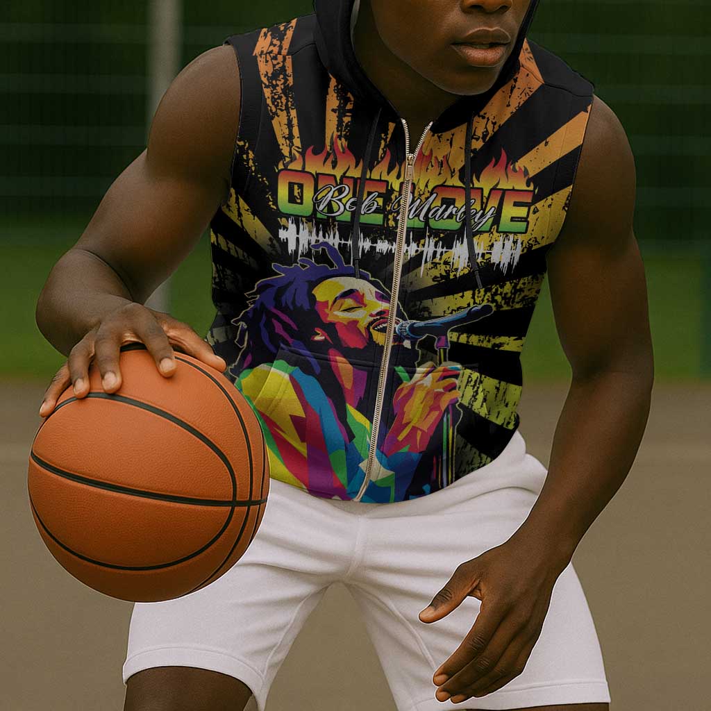 Afro-American Reggae Legend Bob Sleeveless Zip Hoodie One Love - Grunge Style - African Pride