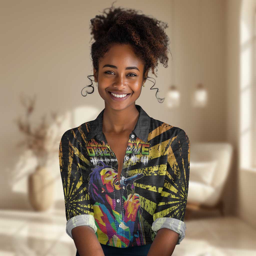 Afro-American Reggae Legend Bob Women Casual Shirt One Love - Grunge Style LT15
