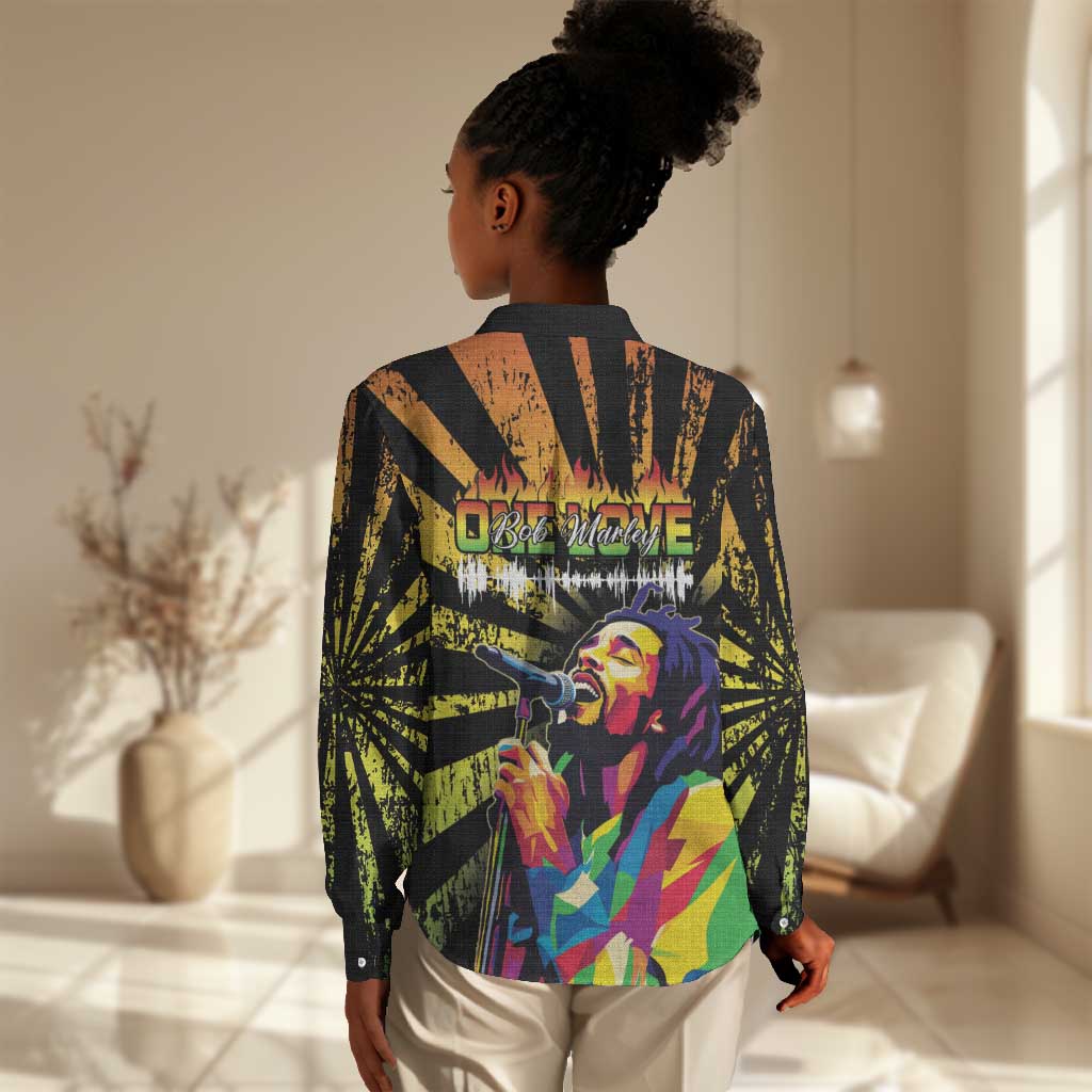 Afro-American Reggae Legend Bob Women Casual Shirt One Love - Grunge Style LT15