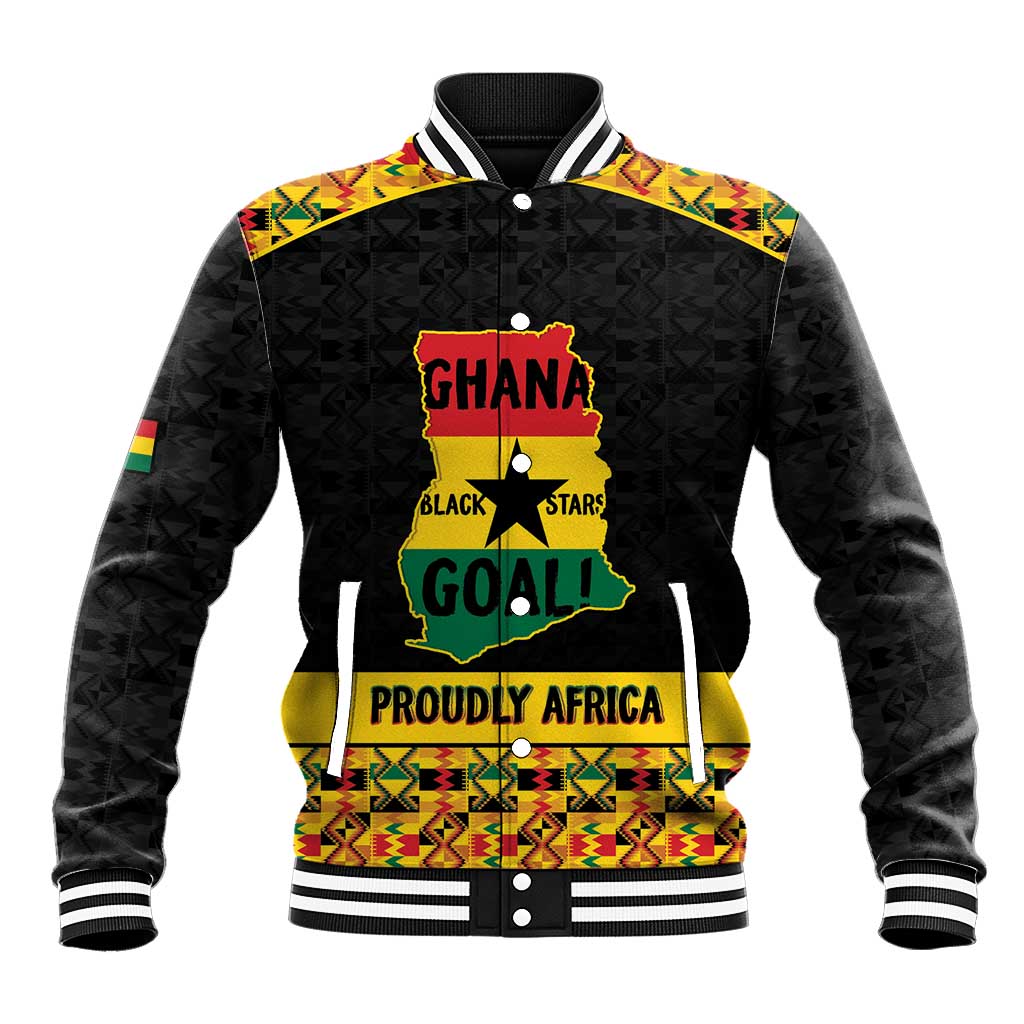 Personalized Afro Ghana Football Baseball Jacket Black Stars Never Fall - Kente Pattern - African Pride