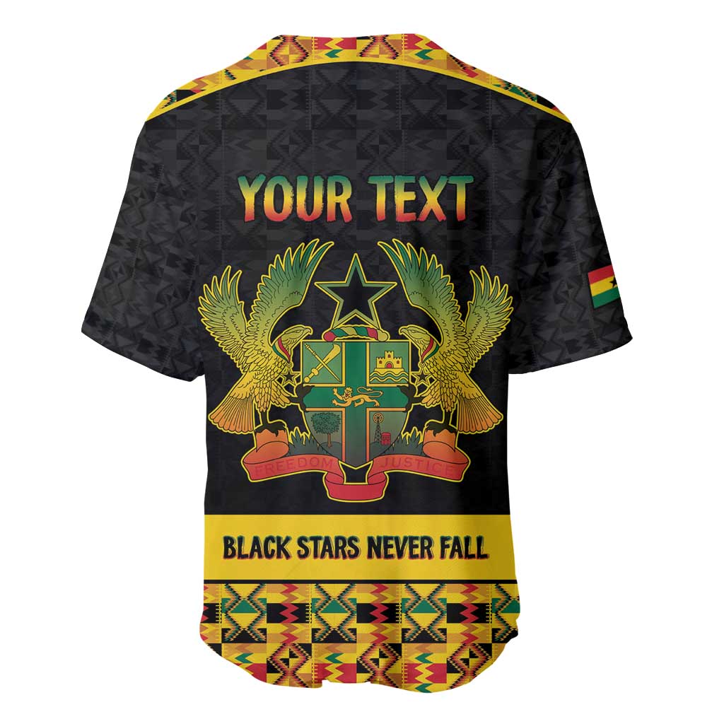 Personalized Afro Ghana Football Baseball Jersey Black Stars Never Fall - Kente Pattern - African Pride