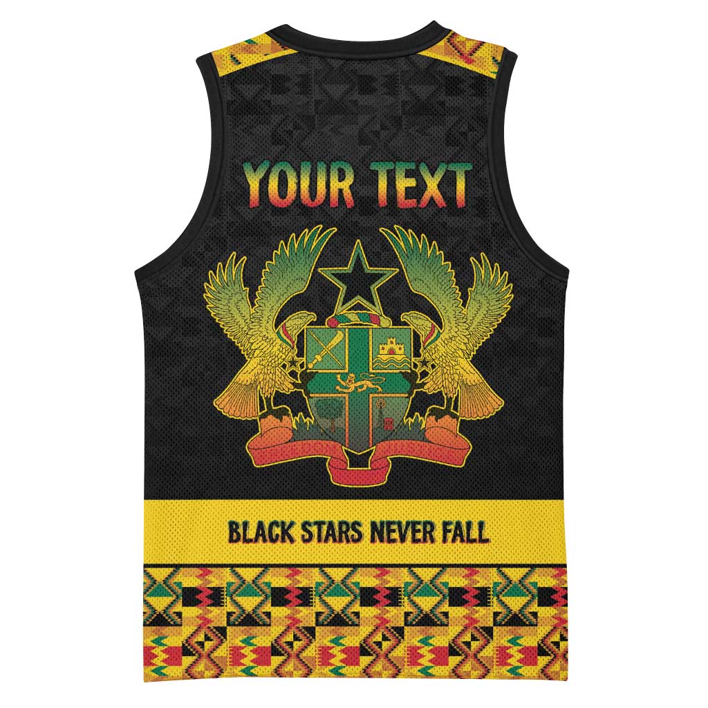 Personalized Afro Ghana Football Basketball Jersey Black Stars Never Fall - Kente Pattern - African Pride