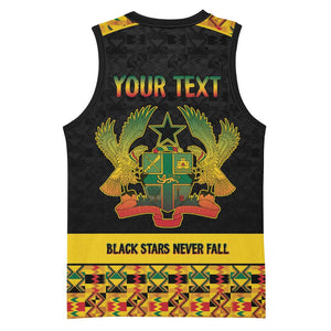Personalized Afro Ghana Football Basketball Jersey Black Stars Never Fall - Kente Pattern - African Pride
