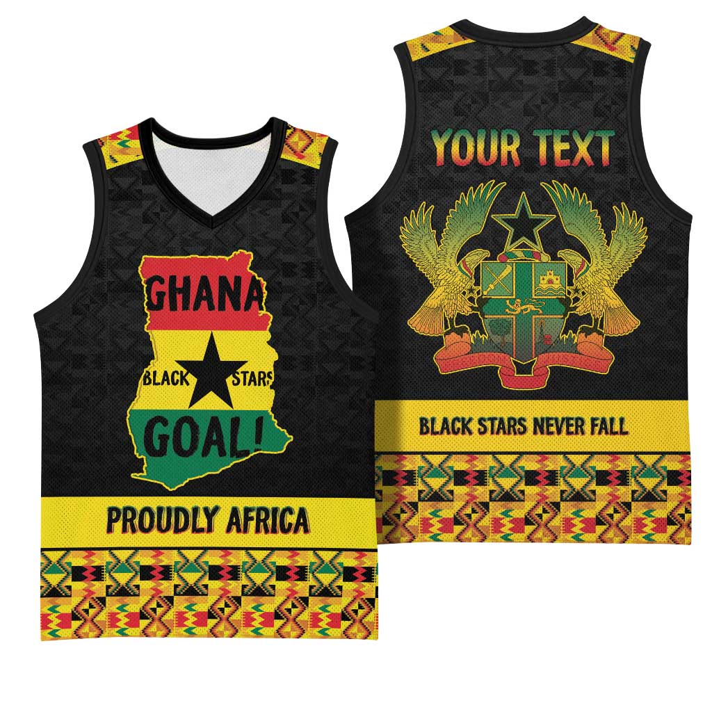 Personalized Afro Ghana Football Basketball Jersey Black Stars Never Fall - Kente Pattern - African Pride
