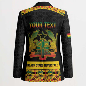 Personalized Afro Ghana Football Blazer Black Stars Never Fall - Kente Pattern - African Pride