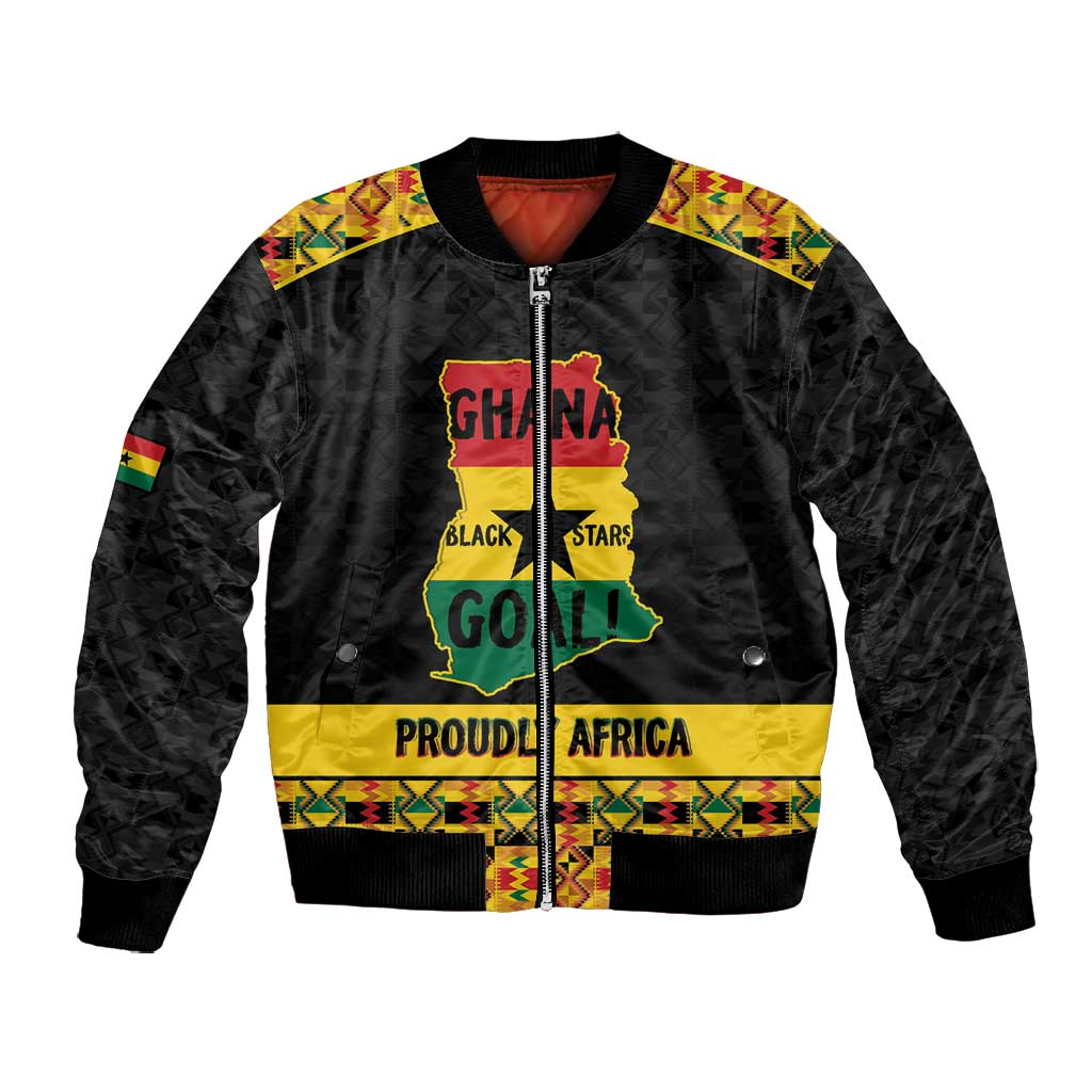Personalized Afro Ghana Football Bomber Jacket Black Stars Never Fall - Kente Pattern - African Pride