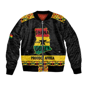 Personalized Afro Ghana Football Bomber Jacket Black Stars Never Fall - Kente Pattern - African Pride