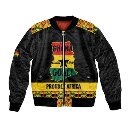 Personalized Afro Ghana Football Bomber Jacket Black Stars Never Fall - Kente Pattern - African Pride