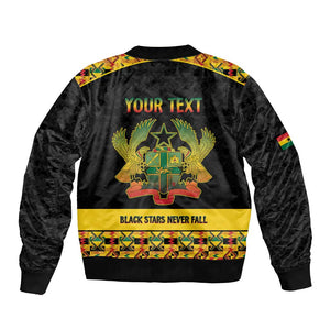 Personalized Afro Ghana Football Bomber Jacket Black Stars Never Fall - Kente Pattern - African Pride