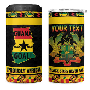 Personalized Afro Ghana Football 4 in 1 Can Cooler Tumbler Black Stars Never Fall - Kente Pattern - African Pride