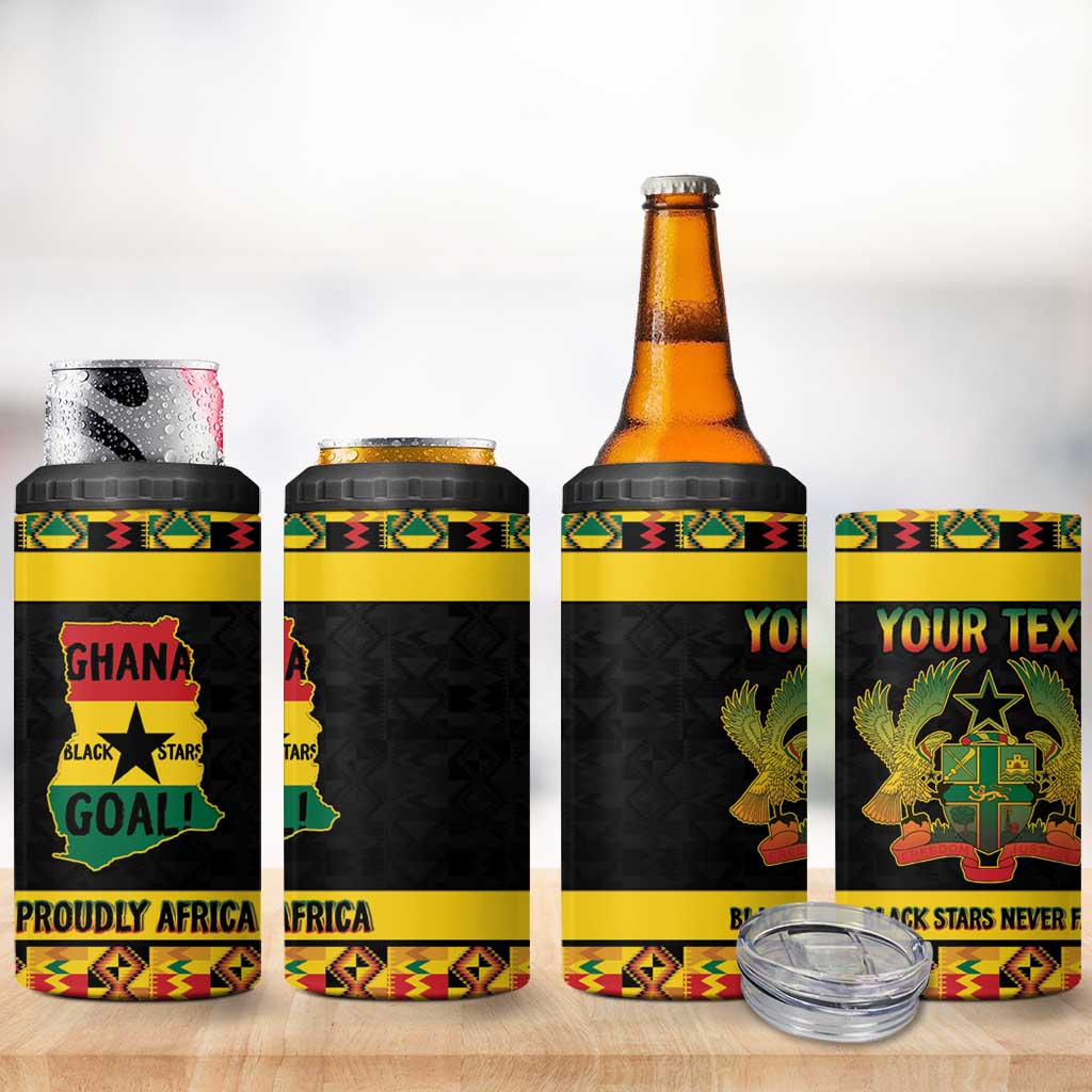 Personalized Afro Ghana Football 4 in 1 Can Cooler Tumbler Black Stars Never Fall - Kente Pattern - African Pride