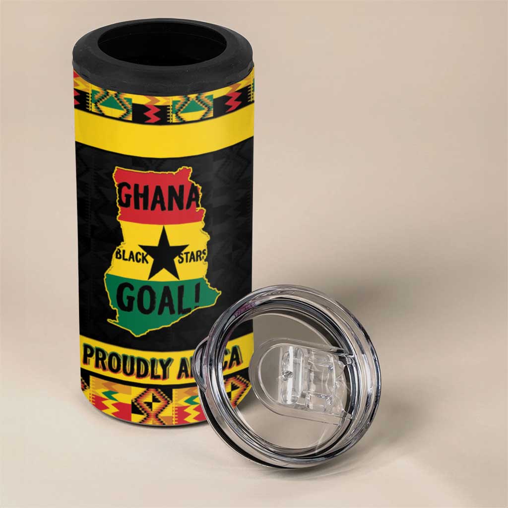 Personalized Afro Ghana Football 4 in 1 Can Cooler Tumbler Black Stars Never Fall - Kente Pattern - African Pride