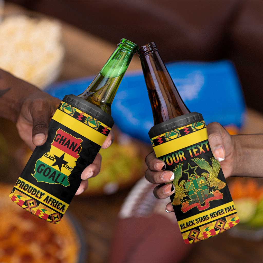 Personalized Afro Ghana Football 4 in 1 Can Cooler Tumbler Black Stars Never Fall - Kente Pattern - African Pride