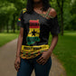 Personalized Afro Ghana Football Cross Shoulder Shirt Black Stars Never Fall - Kente Pattern - African Pride