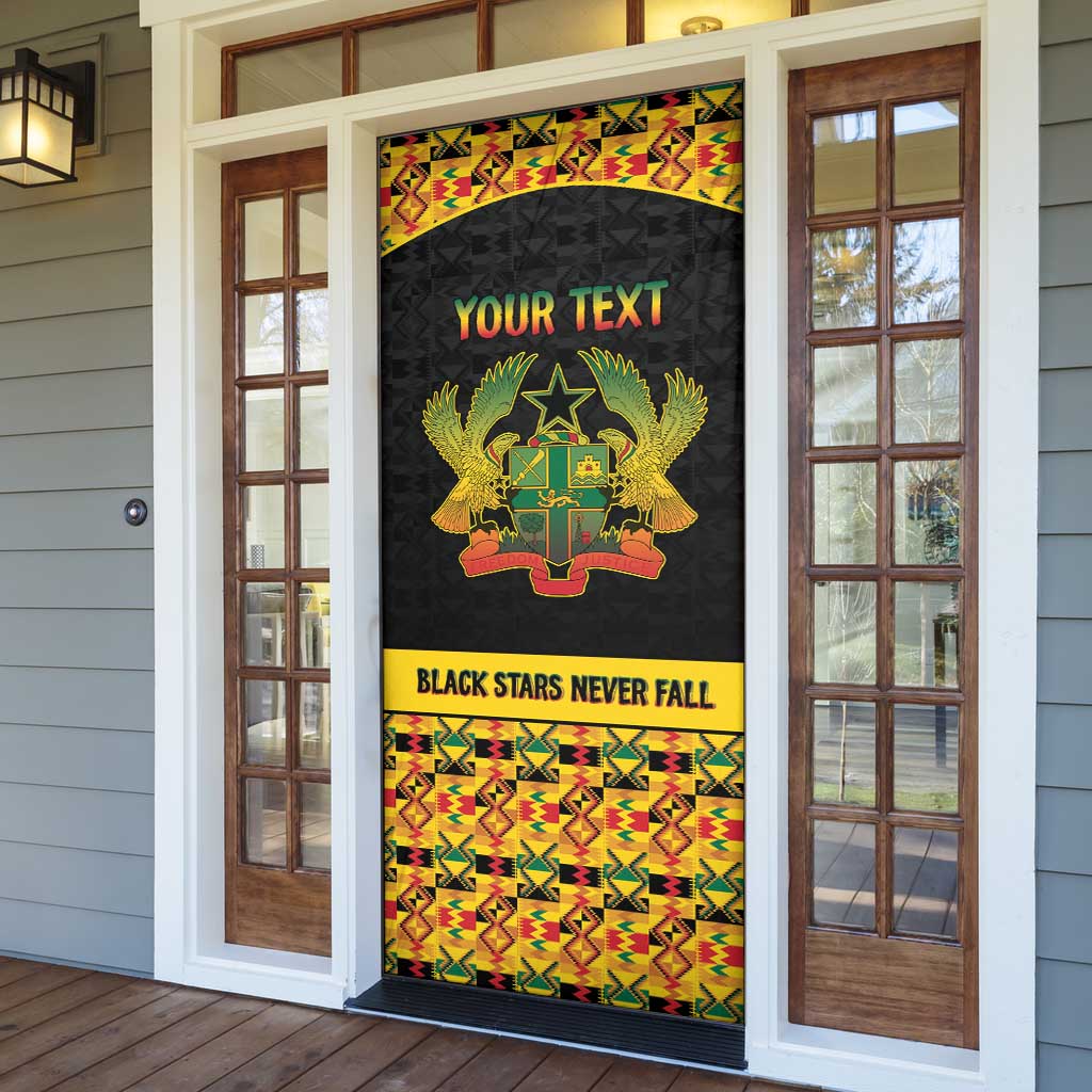 Personalized Afro Ghana Football Door Cover Black Stars Never Fall - Kente Pattern - African Pride