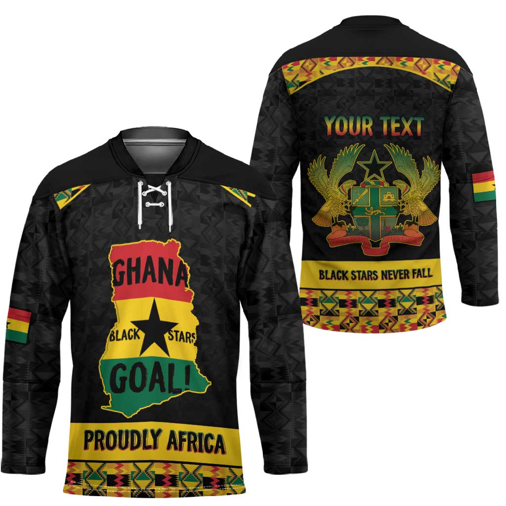 Personalized Afro Ghana Football Hockey Jersey Black Stars Never Fall - Kente Pattern - African Pride