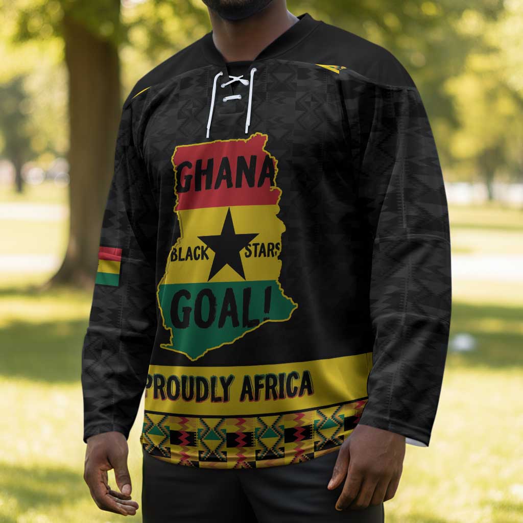 Personalized Afro Ghana Football Hockey Jersey Black Stars Never Fall - Kente Pattern - African Pride