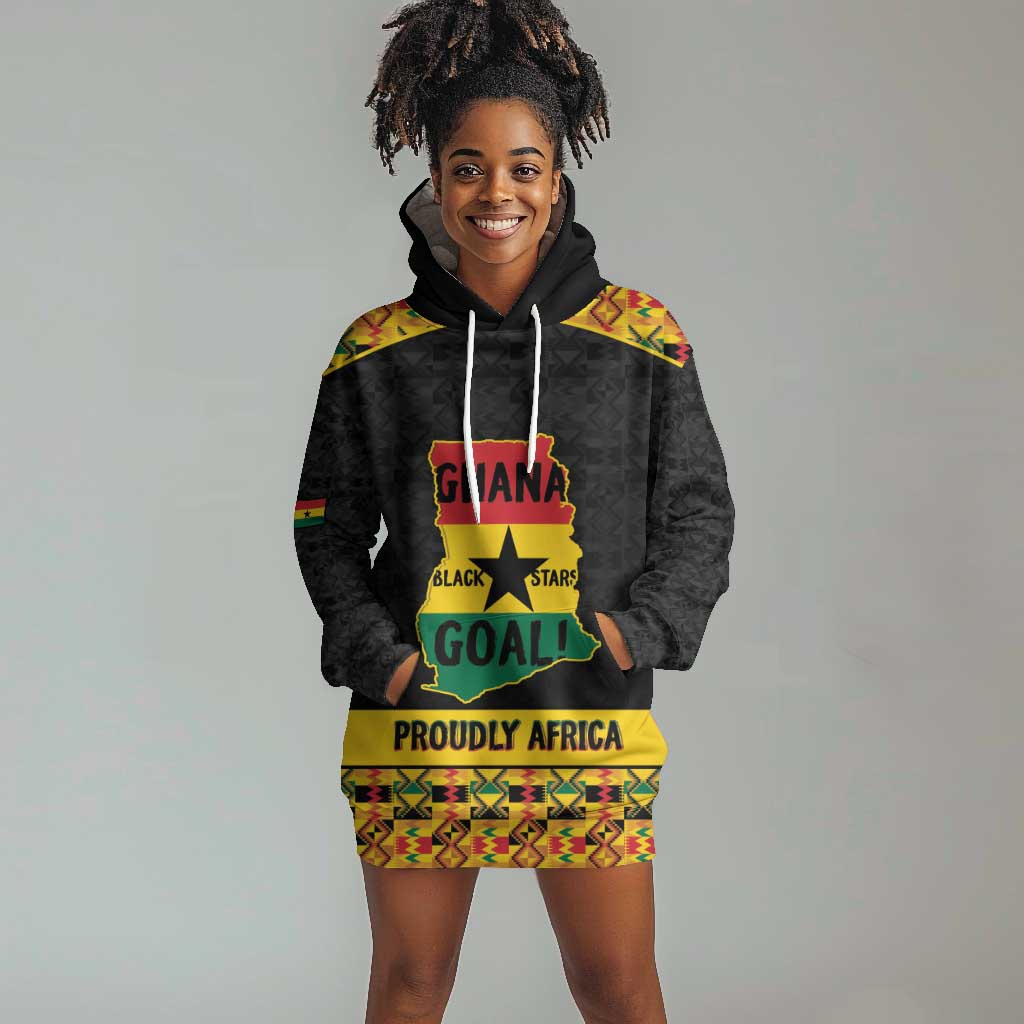 Personalized Afro Ghana Football Hoodie Dress Black Stars Never Fall - Kente Pattern - African Pride
