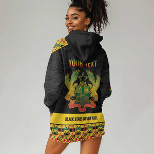 Personalized Afro Ghana Football Hoodie Dress Black Stars Never Fall - Kente Pattern - African Pride